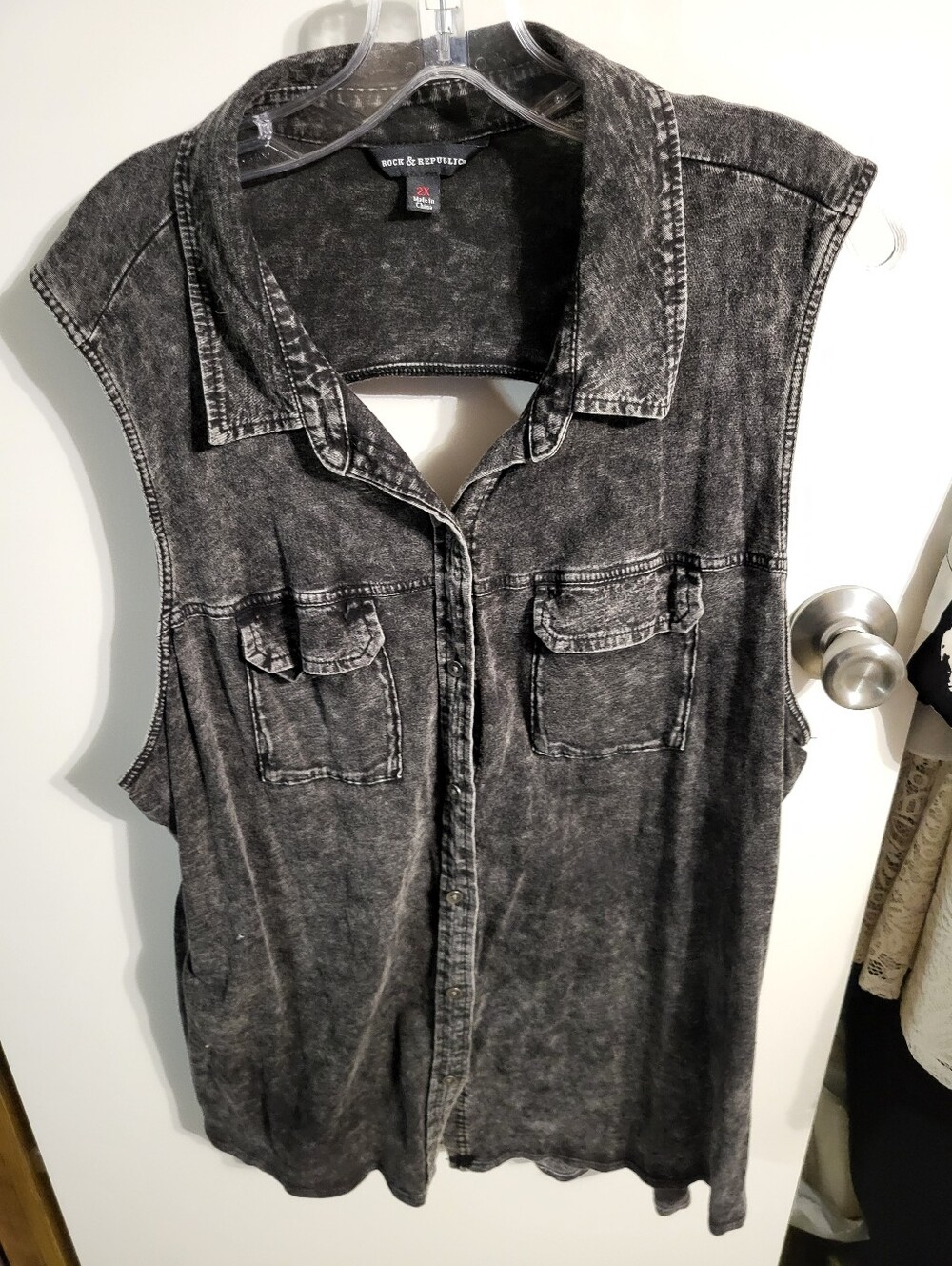 Rock & Republic Dark Gray Cut Out Collared Sleeveless Tank Sz 2X